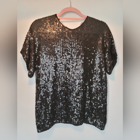 ✨️100% Silk Vintage Lipton's Black Squined Top Blouse - Picture 1 of 12